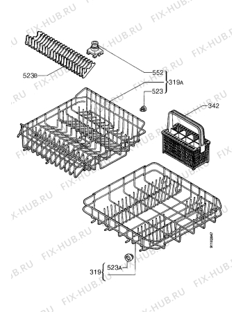 Взрыв-схема посудомоечной машины Acec LVI460W - Схема узла Baskets, tubes 061